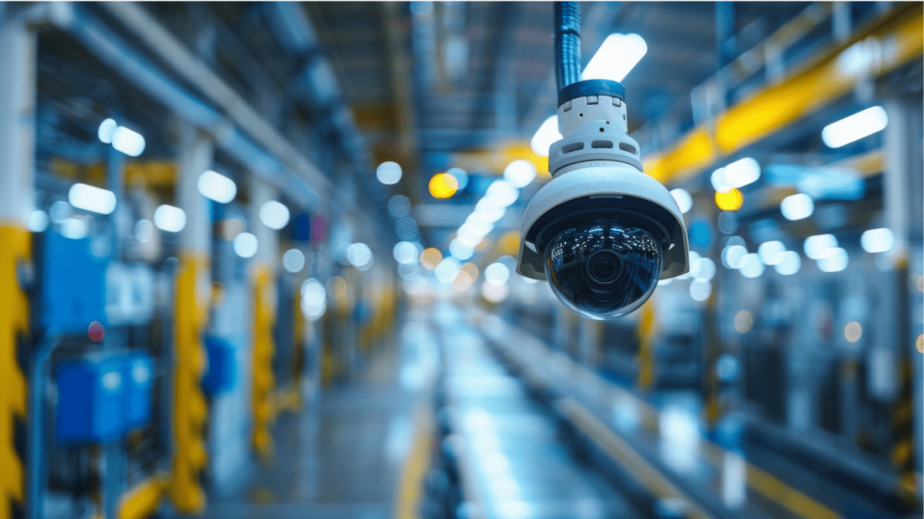 Security cameras on a factory floor